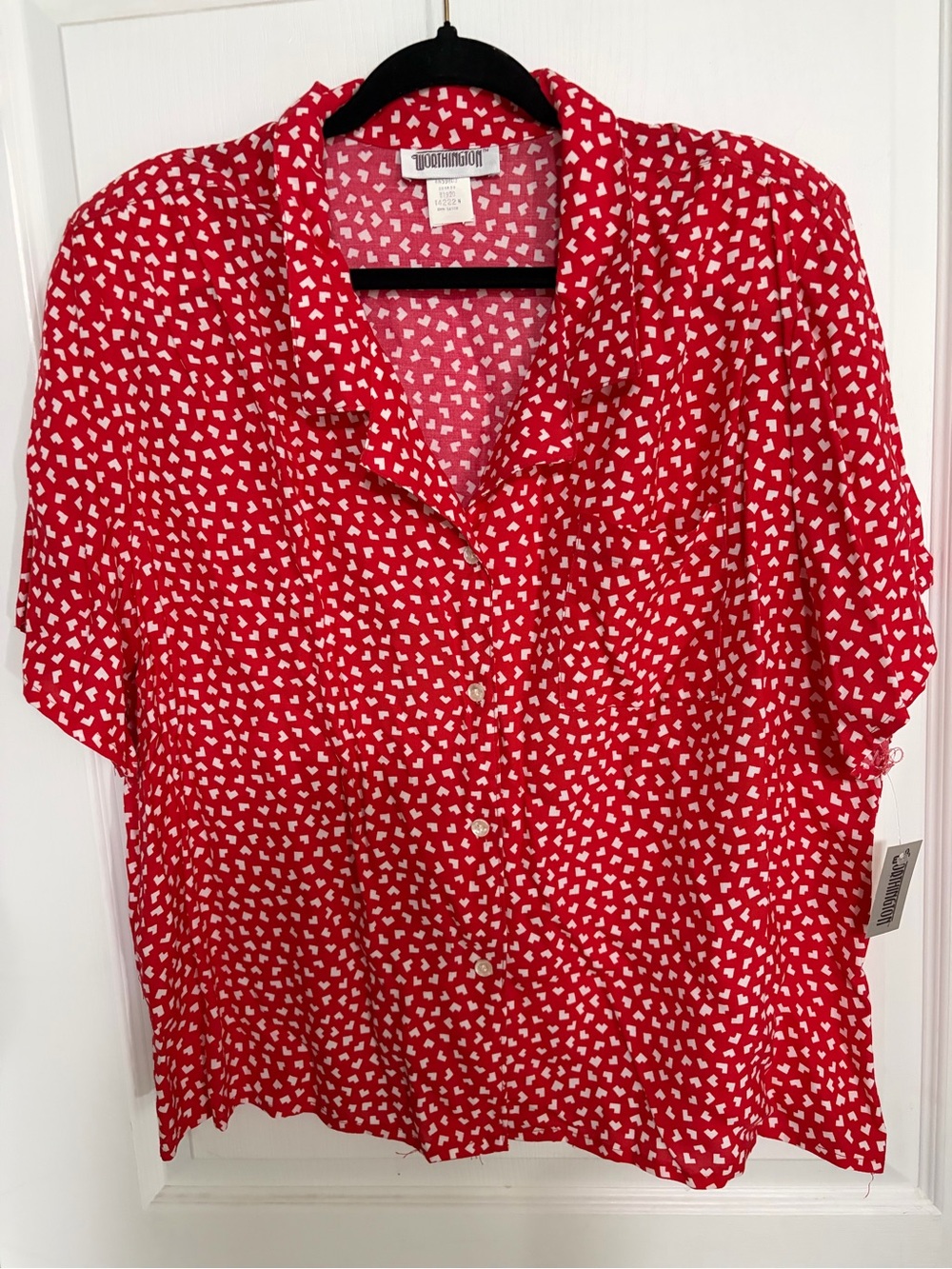 Worthington Red Button-Down Shirt with White Heart Print